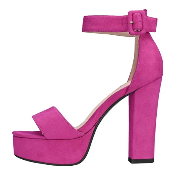 NWOB Women's platform ankle strap dress sandals, size 6.5, Rose red suede - Picture 2 of 6